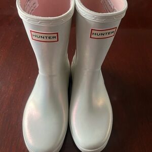 Hunter Kids Iridescent Pearl White Rain Boots